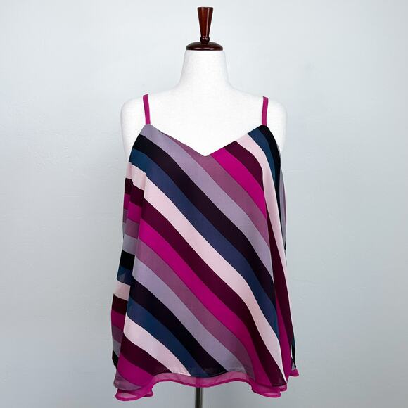Torrid Pink Stripe V-Neck Chiffon Layered Camisole - Picture 1 of 8